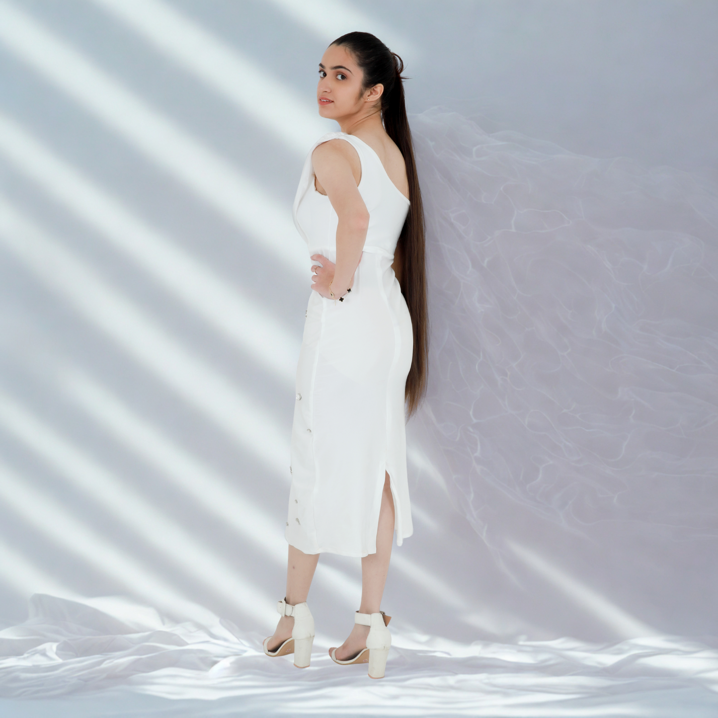 Ivory Jewel One-Shoulder Dress