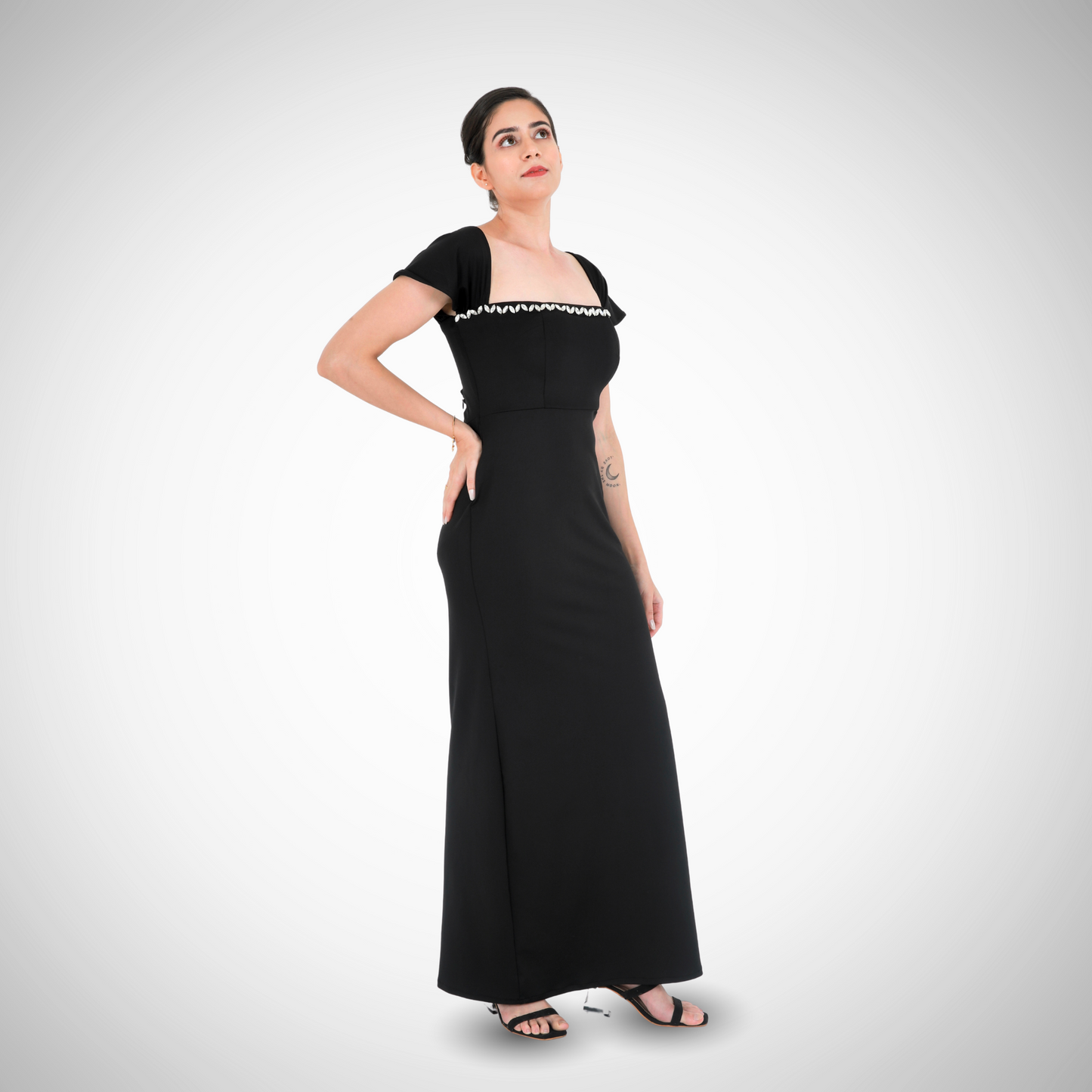 Beaded Neckline padded Dress