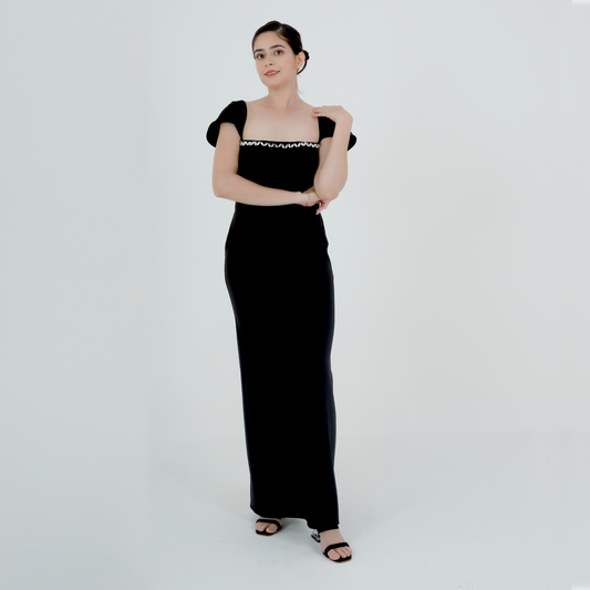 Beaded Neckline padded Dress