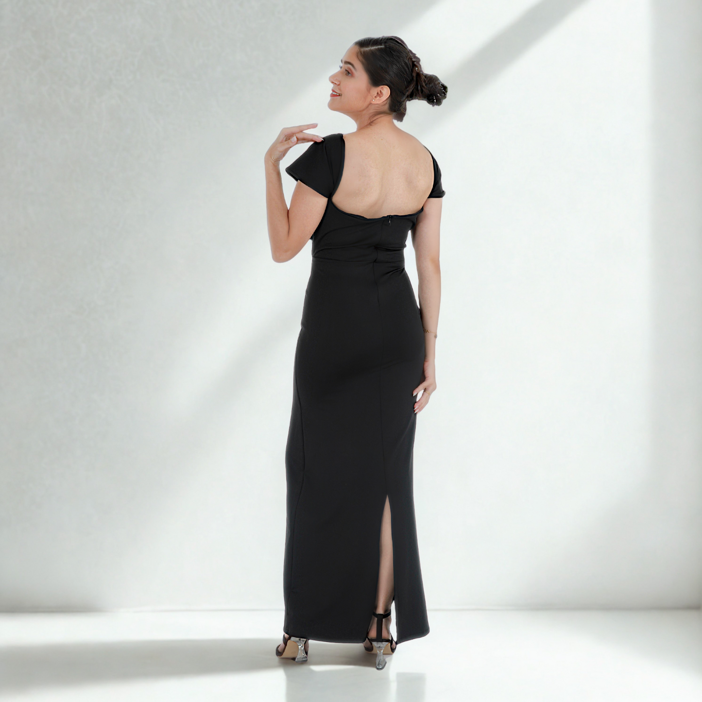 Beaded Neckline padded Dress