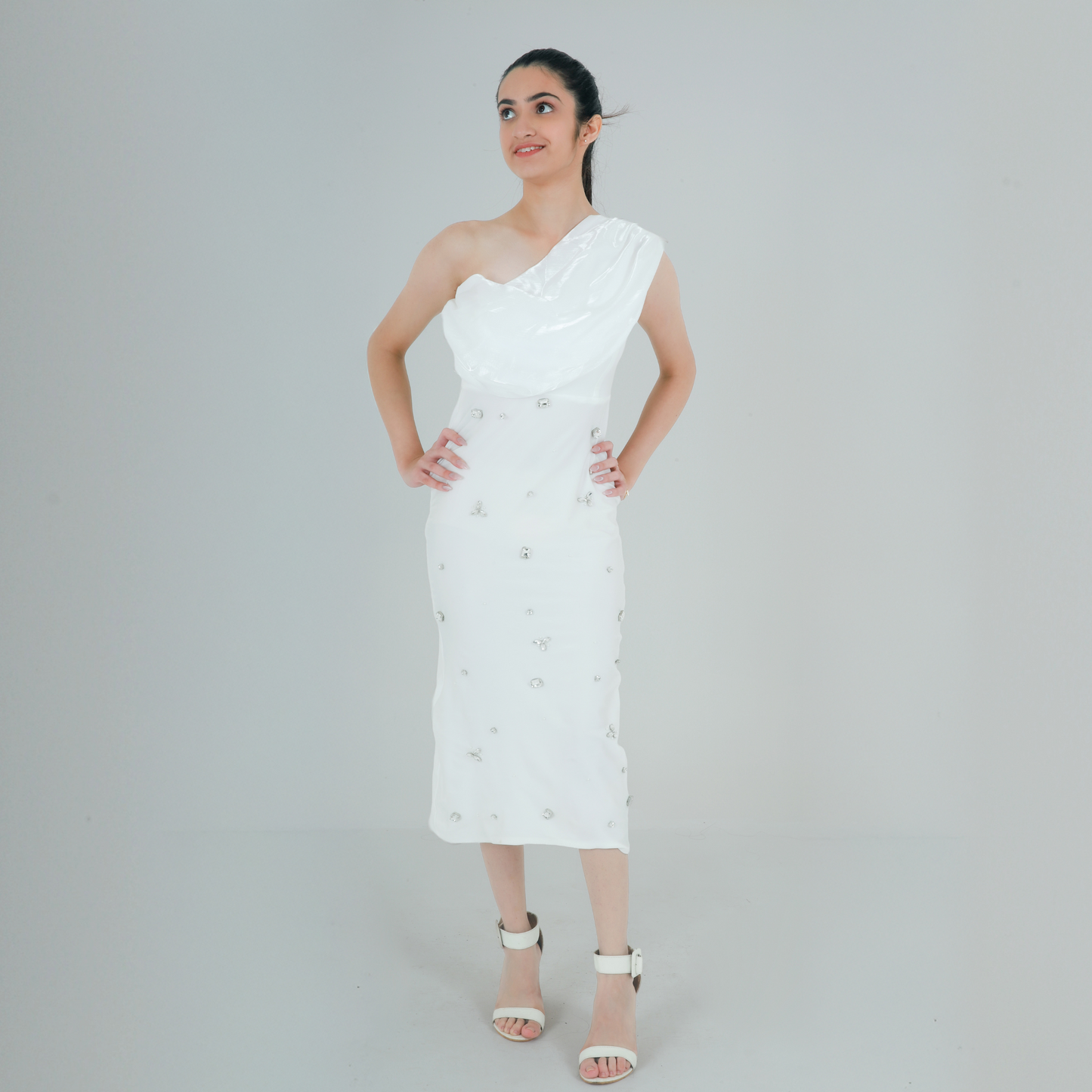 Ivory Jewel One-Shoulder Dress