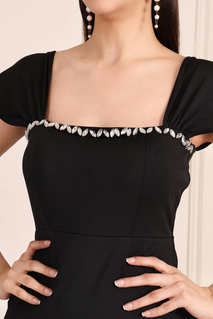 Beaded Neckline padded Dress