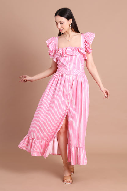 Stripe Ruffle Maxi Dress