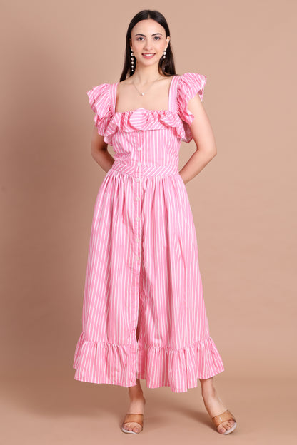 Stripe Ruffle Maxi Dress