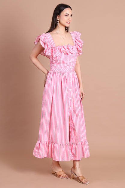 Stripe Ruffle Maxi Dress