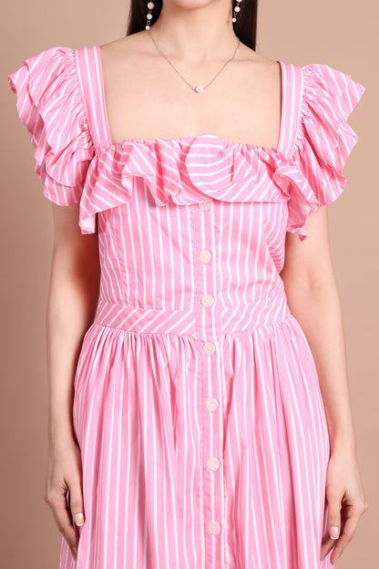 Stripe Ruffle Maxi Dress