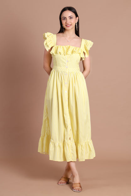 Stripe Ruffle Maxi Dress