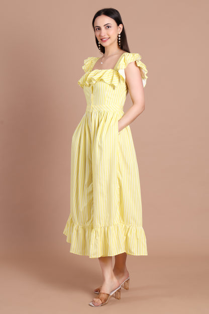 Stripe Ruffle Maxi Dress