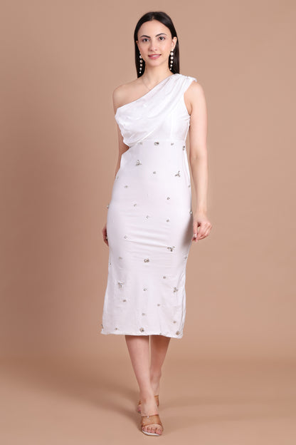 Ivory Jewel One-Shoulder Dress