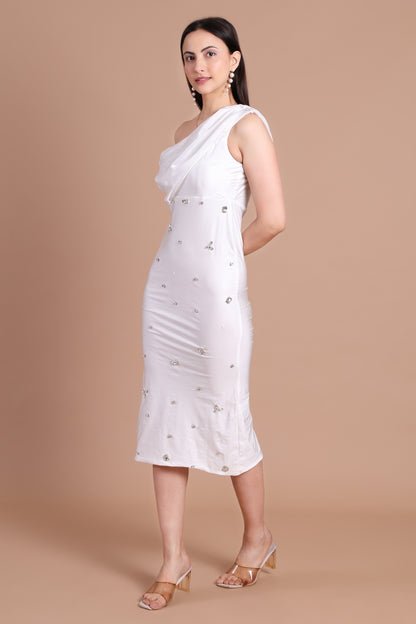 Ivory Jewel One-Shoulder Dress