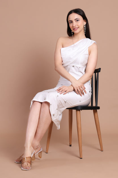 Ivory Jewel One-Shoulder Dress