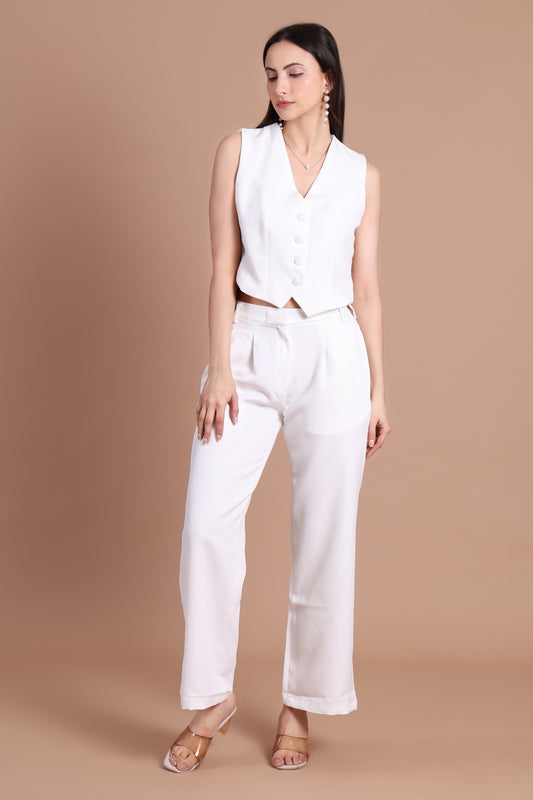 White Waistcoat With Pant Co-ord