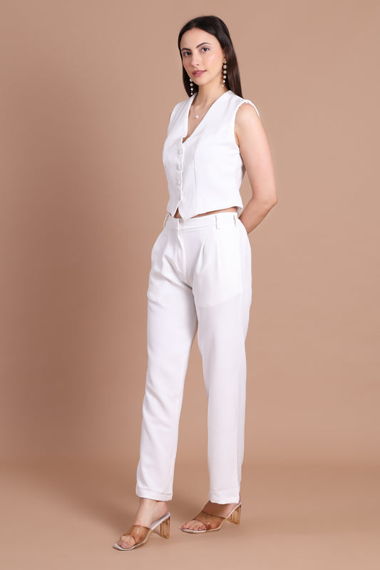 White Waistcoat With Pant Co-ord