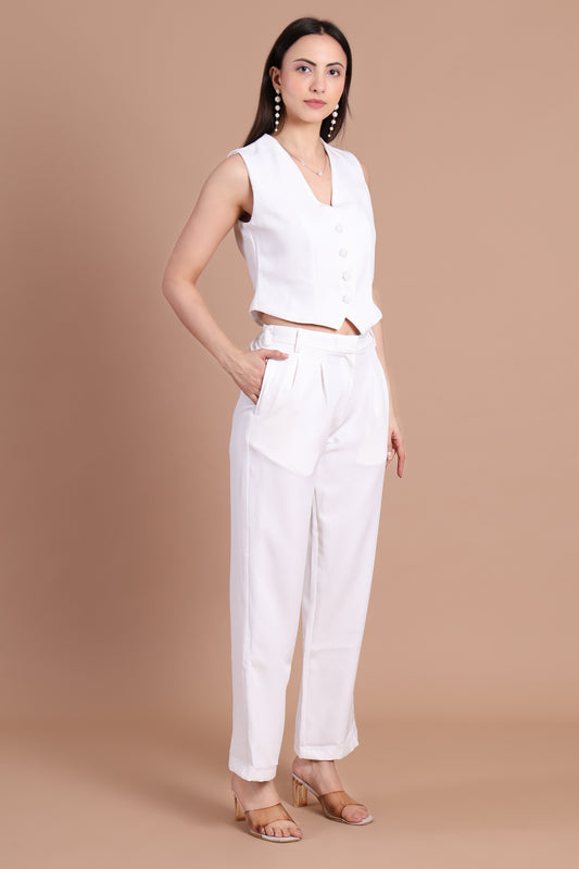 White Waistcoat With Pant Co-ord