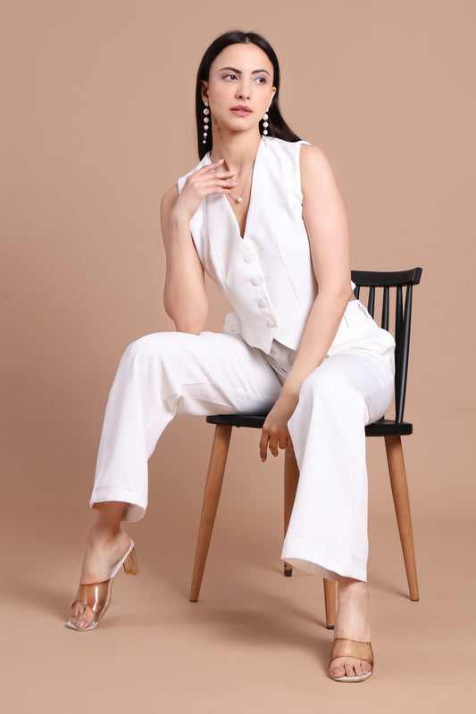 White Waistcoat With Pant Co-ord