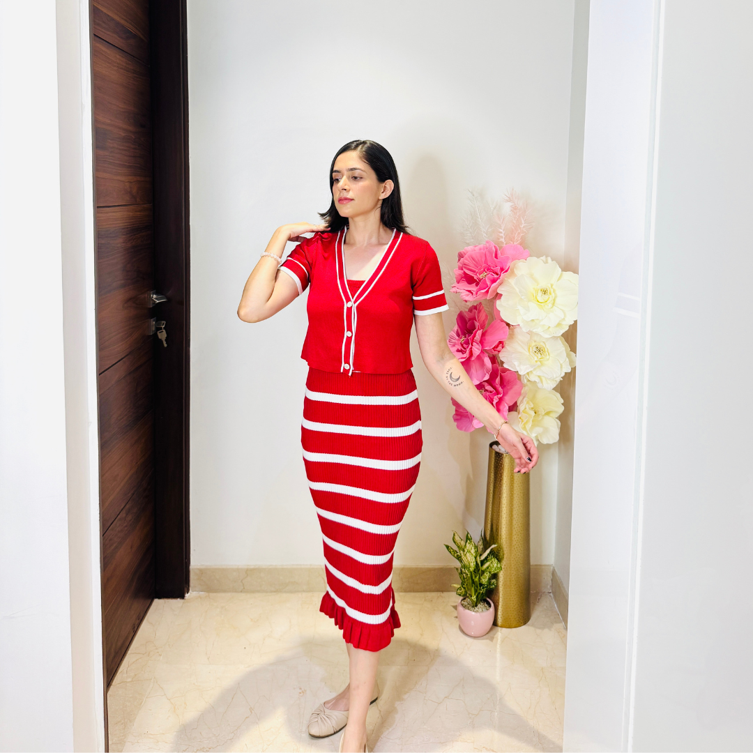 Modern Striped Two Piece Dress