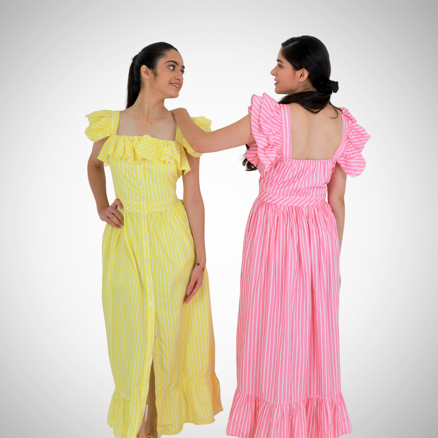 Stripe ruffle maxi dress