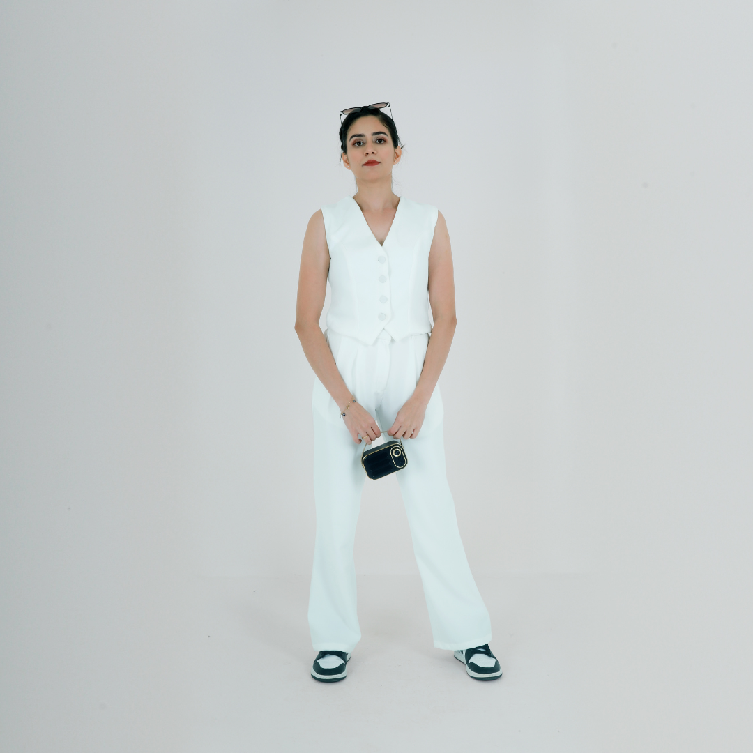 White Waistcoat With Pant Co-ord