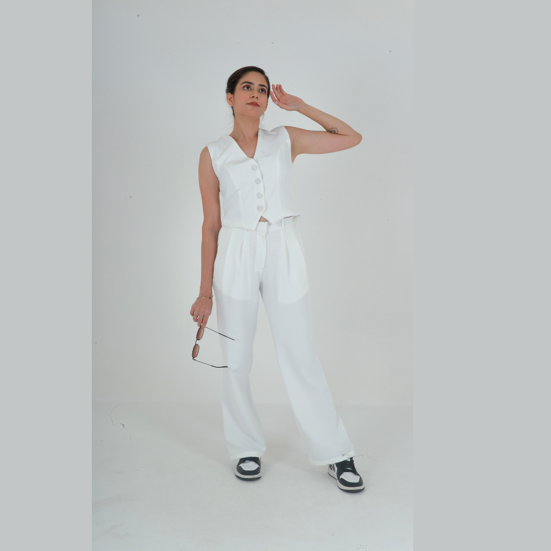 White Waistcoat With Pant Co-ord