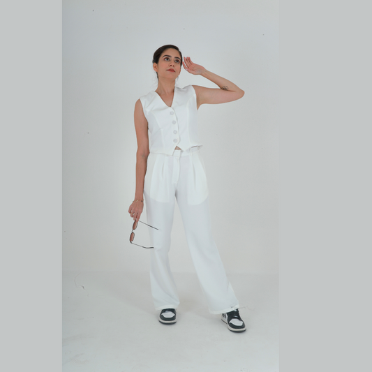 White Waistcoat With Pant Co-ord