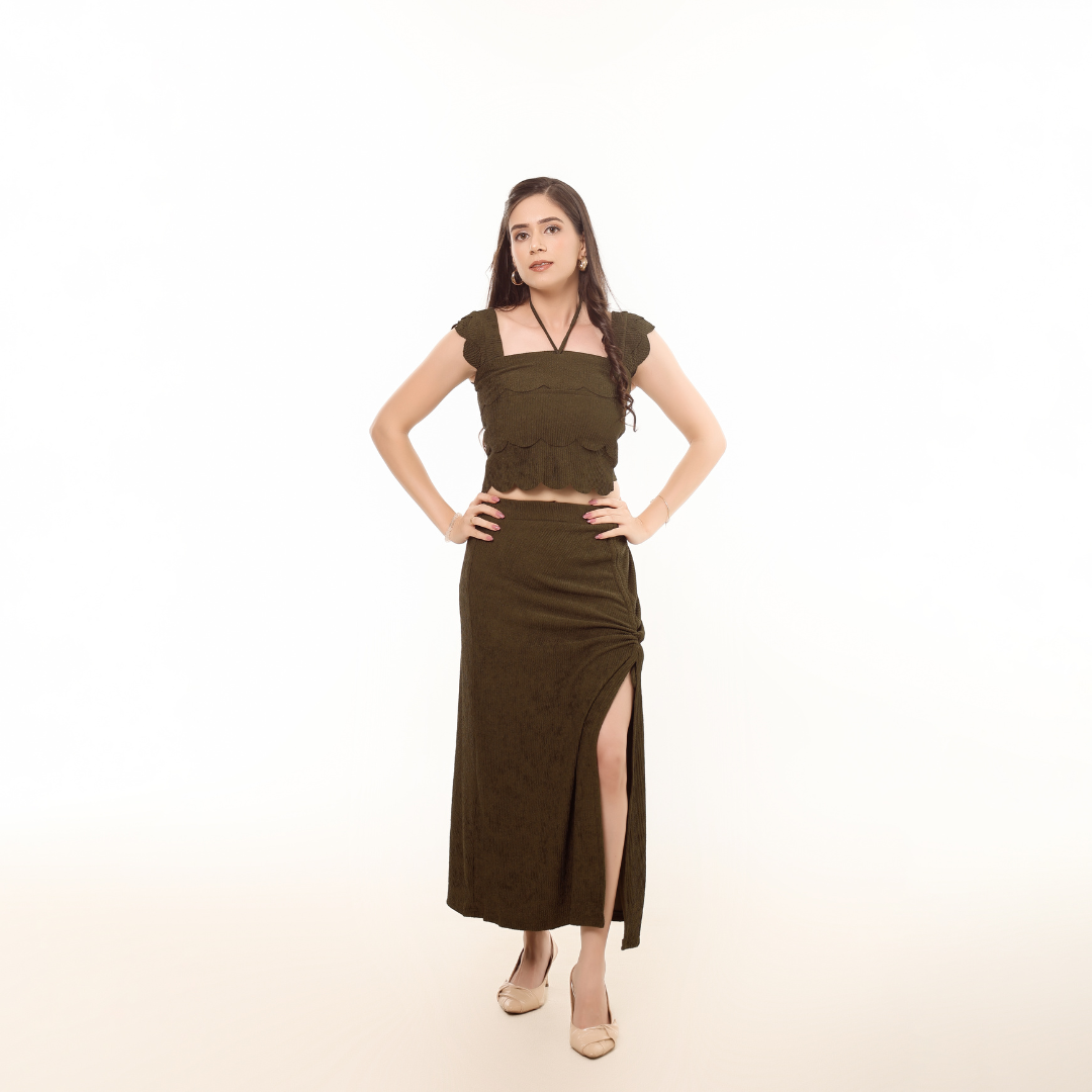 Blouse and slit skirt Co-ord set