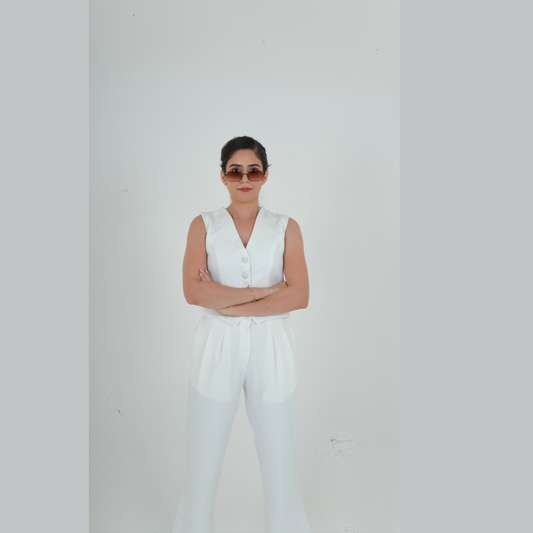 White Waistcoat With Pant Co-ord