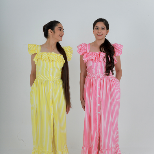 Stripe ruffle maxi dress